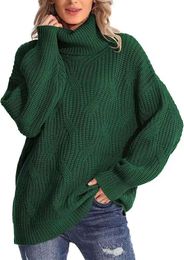 Designer trui dames herfst en winter nieuwe losse hoge hals gedraaide gebreide trui trui met lange mouwen 732