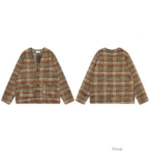 Suéteres de diseñador Suéter con capucha para hombre Our Legacy Brown Plaid Mohair Cardigan Mezcla de lana Suéter de punto Abrigo de piel con cuello en V Marea