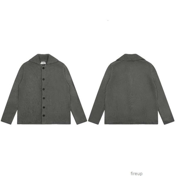 Suéteres de diseñador Suéter para hombre con capucha Nuestro legado coreano Lana gris Mezclada de punto Botón Solapa Abrigo Suéter Cárdigan de manga larga