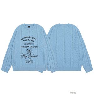 Designer Sweaters Heren trui met capuchon Raf Simons Jacquard Slogan Blauwe Vlinder Ronde Hals Trui Cleanfit Loose High Street Knit Trend