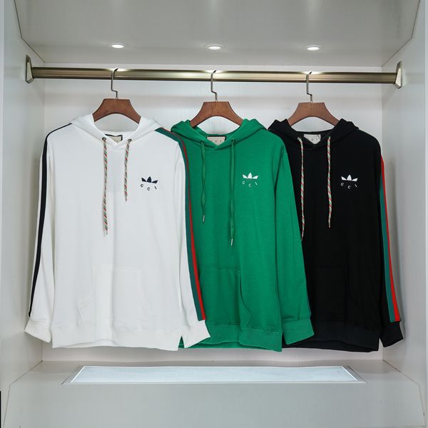 Sweat-shirt de créateur Noir Blanc Vert Logo Brodé Rayé Imprimé Manches Longues Automne Col Rond Sweat À Capuche