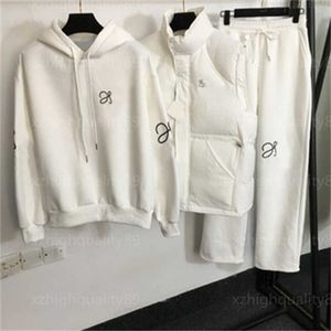 Designer Sweatsuits Three Pally Set Gedrukte pluche hoodie Vest Jacket Wijd beenbroek Warm Comfort Herfst kledingsets voor vrouwelijke outfits