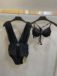 traje de baño de diseñador bikini traje de baño traje de baño sexy color sólido traje de baño de una pieza ahuecado sin espalda para mujer traje de baño de lujo negro Secado rápido protección solar R1