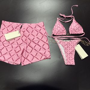 Designer Badpak Roze Letters Gedrukt Dames Bikini Sets Heren Zwembroek Badmode Mode Sexy Split Badpakken Outdoor Wear
