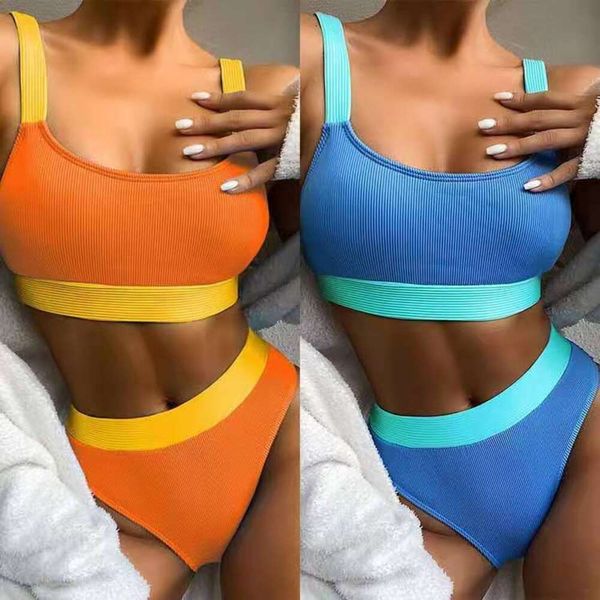 Diseñador traje de baño Mujeres Bikini Sets sexy correa de hombro ancho para mujeres divididos de color sólido bikini traje de baño bikini