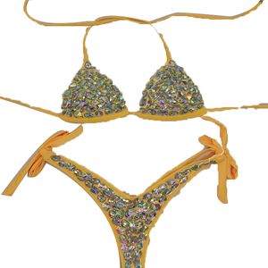 Designer Swimwear Designer Baden Pakken Women Triangl Bikini Bikini Set Nylon Diamond Bikini Low Taille Beach Crystal Scrunch Halter Tie-Side Traje Traje Bano Swimwear