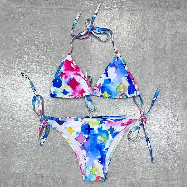 Diseñador trajes de baño de lujo VV marca sexy bikini bikini bikini trajes de baño lycra triangle bikini set impreso letra de verano playa para acampar niña traje de baño