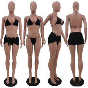 Designer Badmode Zomer Vrouwen Bikini Sets Sexy Badpakken Halter Bh top onderkant rok 3 Stuks Sets Dames Strandkleding Zwemmen Badpakken 9679