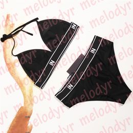 Designer-Bademode für Damen, Neckholder-Bikini-Set, mit Buchstaben-Aufdruck, gepolsterter, geteilter Badeanzug, Pool-Party-Badeanzug