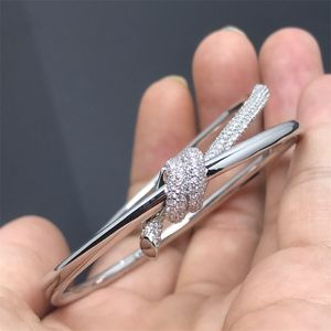 Designer T Familiestijl Bangle Armbanden voor bruiloften voor dames met diamant Sterling zilver 18K verguld Rosé goud Modieuze stijl armband Hoge kwaliteit