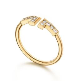 Designer T Family White Friillaria Double Ring 925 Serling Silver Plaed 18K Gold Rose Gold Opening ingelegd met diamanten halve ringen Trouwring Designer ring voor vrouw