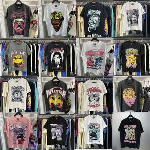 Designer T Hellstar Shirt Designer Nieuwe patroon Kleding Mode gewassen stof Street Graffiti Letter Folie Afdrukken Vintage Zwart losse plus maat