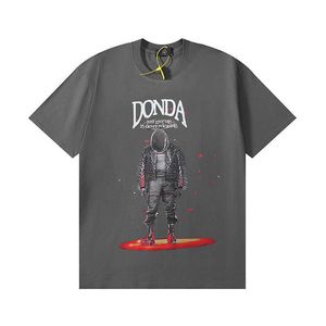 Designer T-shirt Kanyes Wests 2023 Lente en Zomer Nieuwe Astronaut Korte Mouw Gedrukt Ronde Hals Creatief T-shirt Donkergrijs