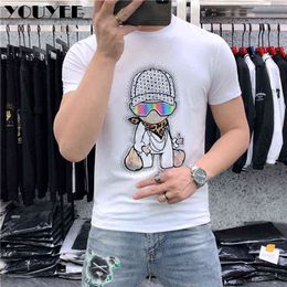 Diseñador camiseta masculina moda marca tendencia impresión de dibujos animados ajuste diamantes calientes camisetas verano casual manga corta M-6XL hombres ropa Y220630