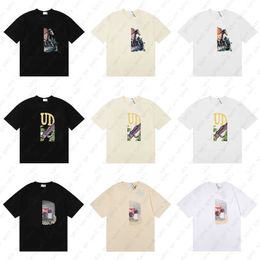 Camiseta de diseñador para hombre, camisa rhude, camisetas para hombre de verano, moda, EE. UU., High Street, marca de moda, diseño clásico, pareja, camiseta de algodón de manga corta suelta