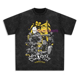 Designer T-shirt Mens Polo New Wu Tang imprimé American High Street Short à manches à manches lavées Old Cotton Trendy Top