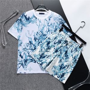Designer T-shirt Mens T-shirt Set Summer Tshirt Shorts en deux pièces Set Blue Brand Letter Imprimé T-shirt décontracté M-3XL # 0127