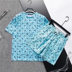 Designer T-shirt Mens T-shirt Set Summer Tshirt Shorts en deux pièces Set Blue Brand LETTR IMPRIMÉ T-shirt décontracté M-3XL # 0129