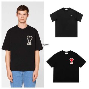 Designer T-shirt Paris Polo Men Women Love Letter T-Shirt Fashion Embroidery Couple Short Sleeve High Street Loose Round Neck T-shirt Rood Heart