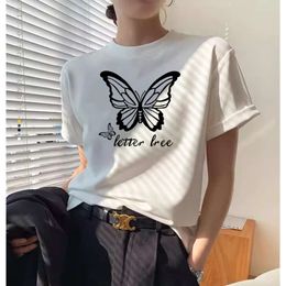 Designer T-shirtpure Katoen Korte mouwen T-shirt voor dames 2024 Zomer Nieuwe losse Koreaanse oversized dames Casual veelzijdige middelste lengte Topbow Knot PXZ's