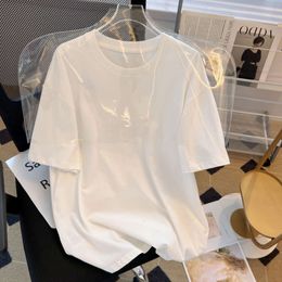 Designer T-shirtpure katoen Korte mouwen T-shirt voor dames 2024 Zomer Nieuwe losse Koreaanse oversized dames casual veelzijdige middele lengte top 24 tu