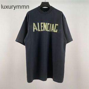 T-shirts de créateurs Balencigs Sweats à capuche Sweatshirts pour hommes La version correcte de Paris B Tape Impression laminée Col rond Trou lavé T-shirt à manches courtes 23 Été Nouveau