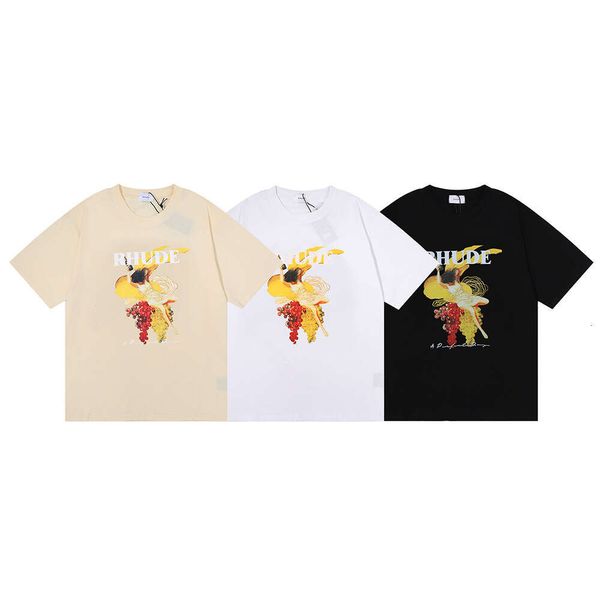 Camisetas de diseñador para hombre Rhude Primavera / verano Nueva Uva Belleza Camiseta estampada Moda para hombre y para mujer Parejas Manga corta informal