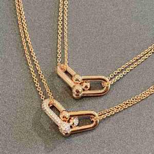 Ontwerper T v Star Same t Family Double Ring Collar 18k ketting Hoge kwaliteit luxe klassieke stijl sieraden Diamond Rose Gold