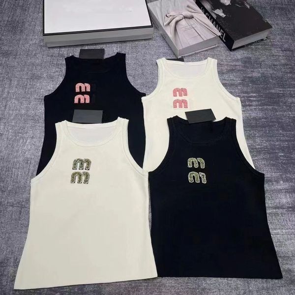 Créateur de narte t-shirts débardeur Femmes Mui Mui Top Top Luxury Vest sans manches Coton Rhingestone sexy