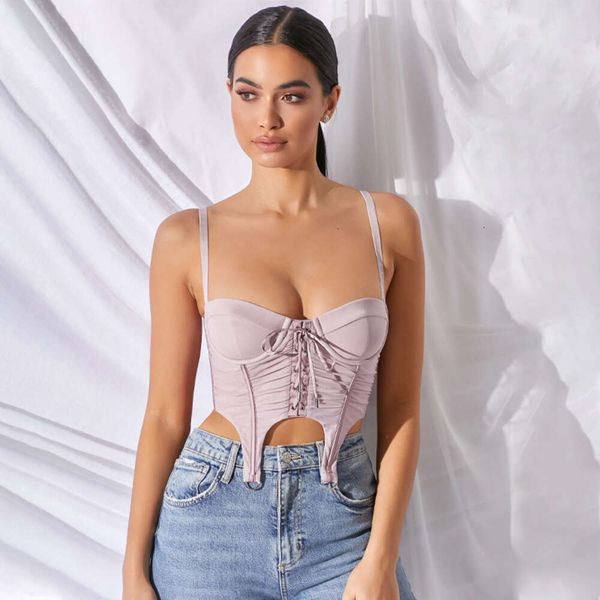 Designer Débardeur Femmes 2024 Printemps / Été Nouvelles cravates en maille Nombril exposé Petit débardeur Sling Strap Soutien-gorge Double couche Vêtements pour femmes Sexy Croptop