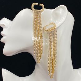 Pendientes de diamantes de imitación con borlas de diseñador, pendientes con tachuelas de cristal con estilo Retro, pendientes chapados en oro de 18 quilates, regalo de cumpleaños