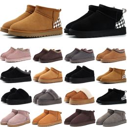 Livraison gratuite Designer Tazz Baotou bottes pantoufle hommes femmes courtes et longues nouvelle palette de couleurs Uggliess carrés noirs rose gris hiver chaussures de neige en plein air 35-45