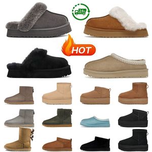 Designer Tazz Vrouwen Laarzen Tasman Slippers Kastanje Bont Schapenvacht Muilezels Vrouw Mannen Ultra Mini Platform Boot Suède Bovenste Comfort Winter enkellaarsjes