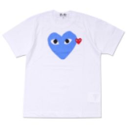 Ontwerper TEE Com Des Garcons SPEEL HART LOGO PRINT T-SHIRT TEE MAAT EXTRA GROOT Blauw Hart Unisex Japan Beste kwaliteit EURO maat