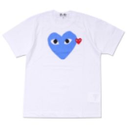 Designer Tee Com Des Garcons Play Heart Print T-shirt Taille Extra Large Bleu Unisexe Japon Meilleure Qualité Euro