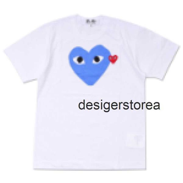 Diseñador Tee Com Des Garcons Play Heart Print Camiseta Tamaño de camiseta Extra Gran Corazón Blue Unisex Japón de mejor calidad Euro tamaño