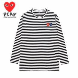 Camisetas de diseñador para hombre CDG Com Des Garcons PLAY Red Double Hearts Camiseta de manga larga Rayas Negro / Blanco Grande XL Marca