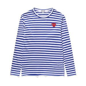 Designer TEE T-shirts pour hommes CDG Com Des Garcons PLAY T-shirt à manches longues coeur rouge rayé bleu/blanc grand XL femme