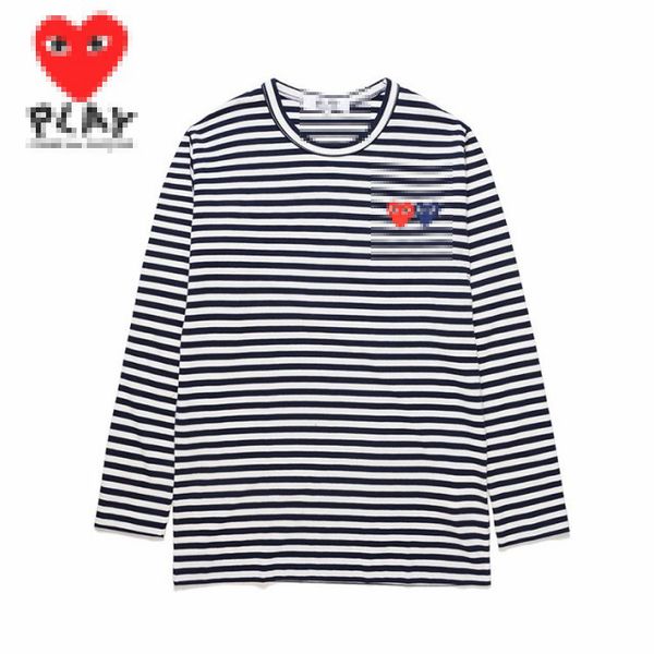 Designer TEE T-shirts pour hommes CDG Com Des Garcons PLAY T-shirt rouge double coeur rayé noir/blanc manches longues grand tee-shirt XL