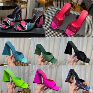 Designer The Attico mules Sandales à talons hauts Devon pantoufles noires en satin de soie bloc talons chaussures glisser sur des diapositives orteils ouverts chaussure pour les femmes de luxe