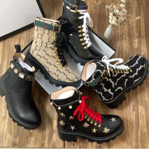 Designer Dikke Heel Boots Desert Platform Women Boot Bee Star Echt lederen Winter Booty