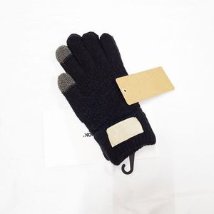 Diseñador Espesar Carta Cinco Dedos Guantes Para Hombre Para Mujer Otoño Invierno Cálido Suave Color Sólido Marca Impresión de Letras Cuero Genuino Cashmere 002