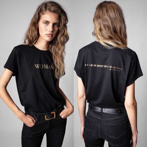Designer Tide Shirts Zadig Voltaire Designer Classic Letter Woman Bronzing Print Black Women Round Sleeve Tops Catons Summer