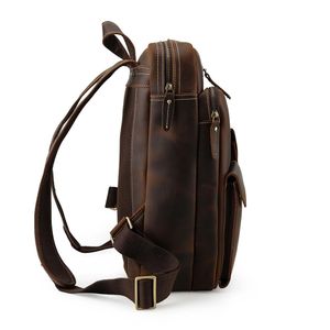 Designer-Tiding Sac à dos de grande capacité en cuir épais fait à la main pour hommes Sac de voyage de loisirs Rétro style européen et américain Marron foncé 3584