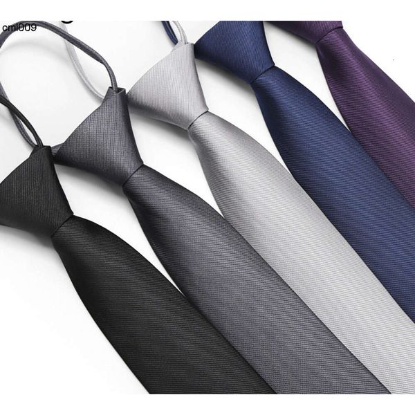 Cravate de créateur Noir Argent Gris Version coréenne des mariés de mariage Tenue formelle Robe d'affaires Fermeture à glissière Gratuit Lazy Mans One Pull Mens 6cm Oyhg