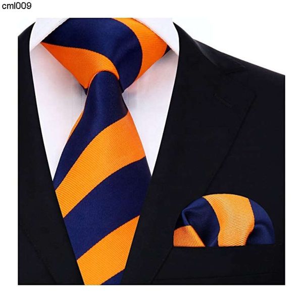 Diseñador Tie Business Mulberry Seda Azul Marino Amarillo Rayado High-End Mens Traje Pañuelo Abogado Toalla de bolsillo Y7JD