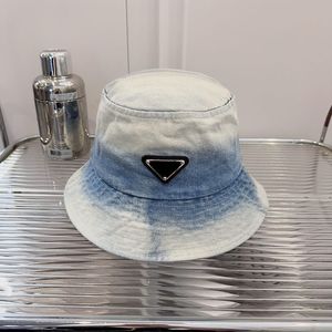 Designer Tie-dyed Denim Fisherman Caps Bucket Hats for Men Womens Luxury Wide Brim Summer Beach Vacation Getaway Cotton Fitted Sportwear Casquette Gorras Light Blue