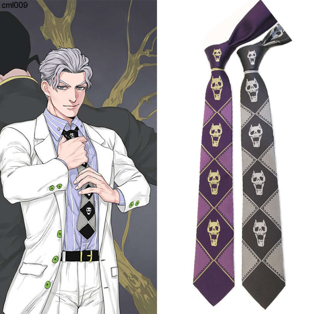 Designer gravata japonesa jojo maravilhosa aventura cos jiliangji sombra crânio preto cinza roxo anime em torno de mok6