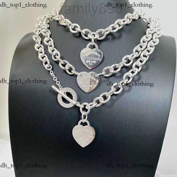 Designer Tiffanyco bague en argent sterling T famille pêche pendentif chaîne épaisse collier femmes tiffanyco bijoux en forme de coeur clavicule tempérament Tiffancy 42
