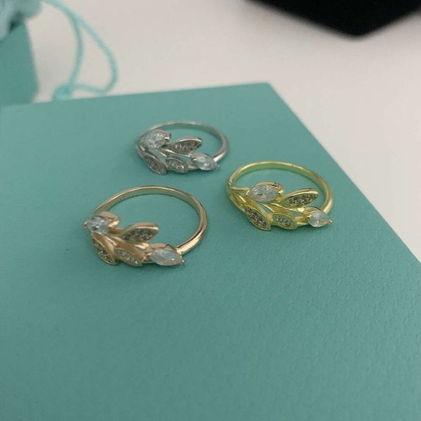 Designer TiffanyJewelry Ring S925 Silver Leaf Ring Personnalité Femme Personnalité simple et polyvalente Rose Gold Luxur Luxury High Sense